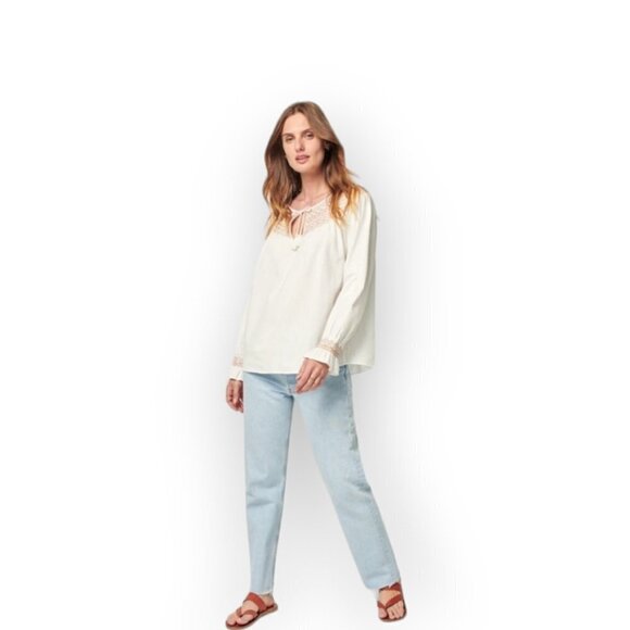 Faherty Laura Embroidered Top Whisper White Cotton XS Phoebe Buffay Boho Hippie - Picture 10 of 16